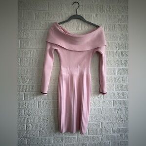 MILLY Off The Shoulder Rib Dress in Blush & Wine SIZE MEDIUM